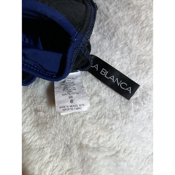 La Blanca Women's One Piece Size 6 Swimsuit Blue Low Cut Padded Gathered sides - Picture 7 of 7